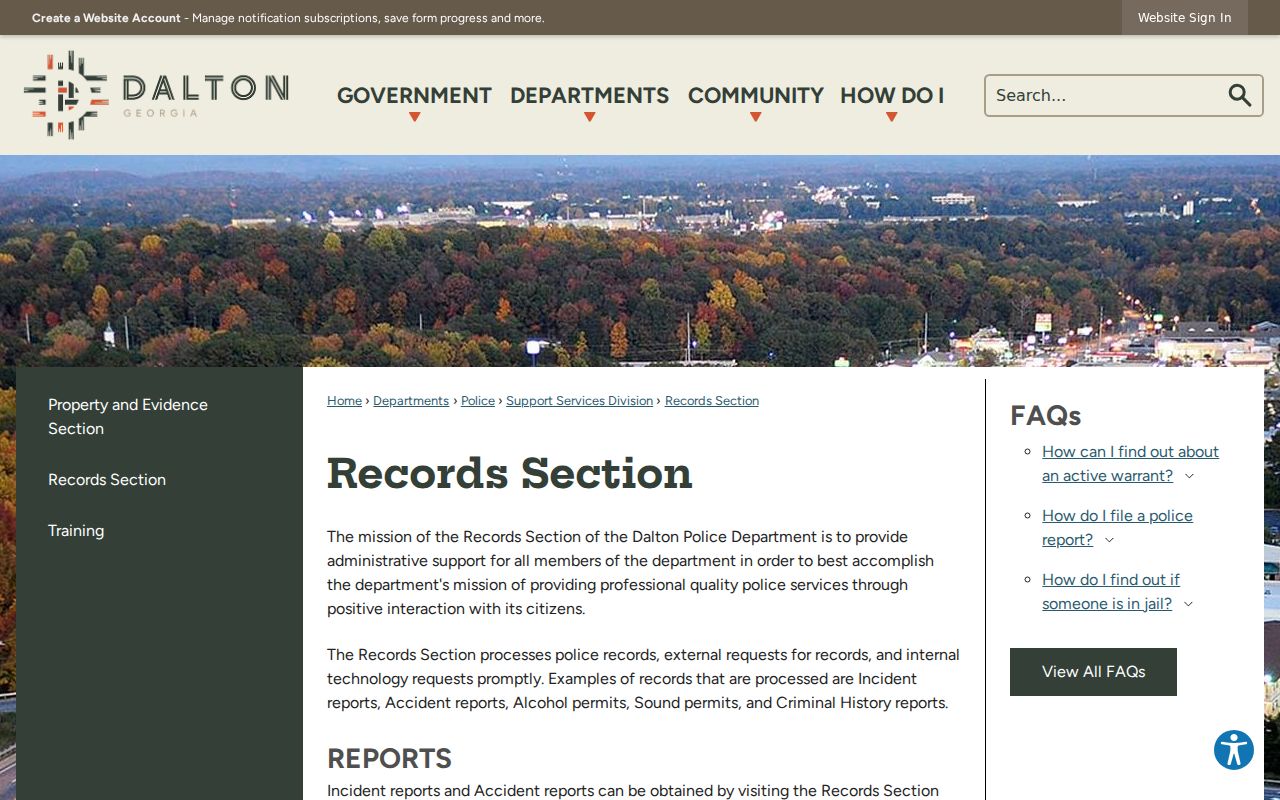 Dalton warrant records police Records Section