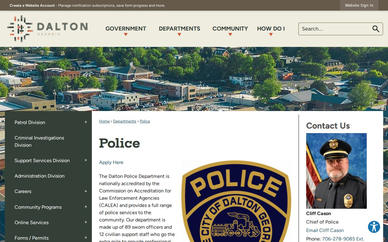 Dalton warrant records official police department contact