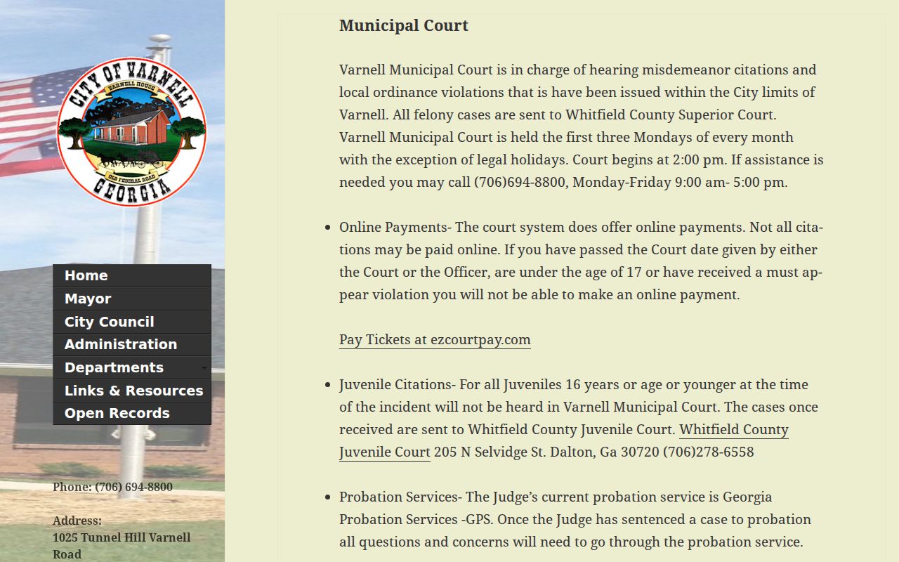 Varnell warrant records Municipal Court contact