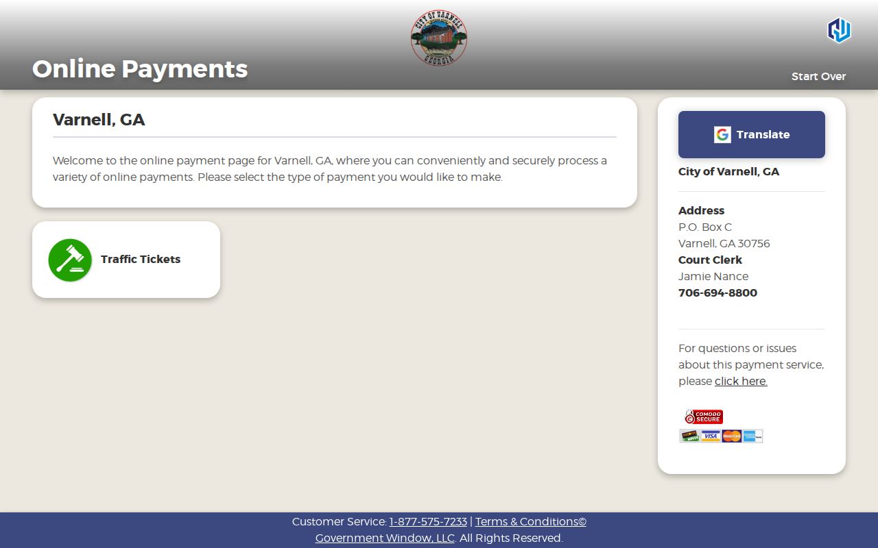Varnell warrant records Government Window payment portal