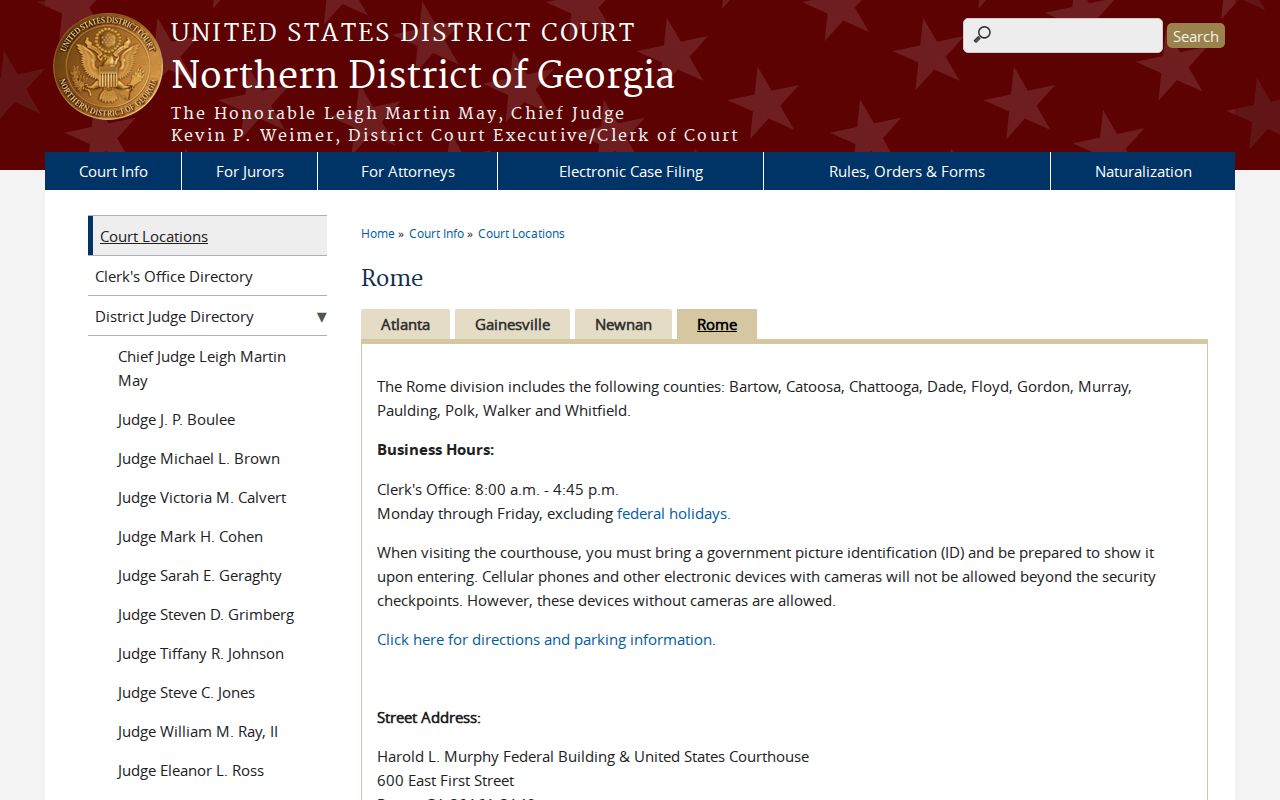 Whitfield County most wanted federal jurisdiction through the Rome Division